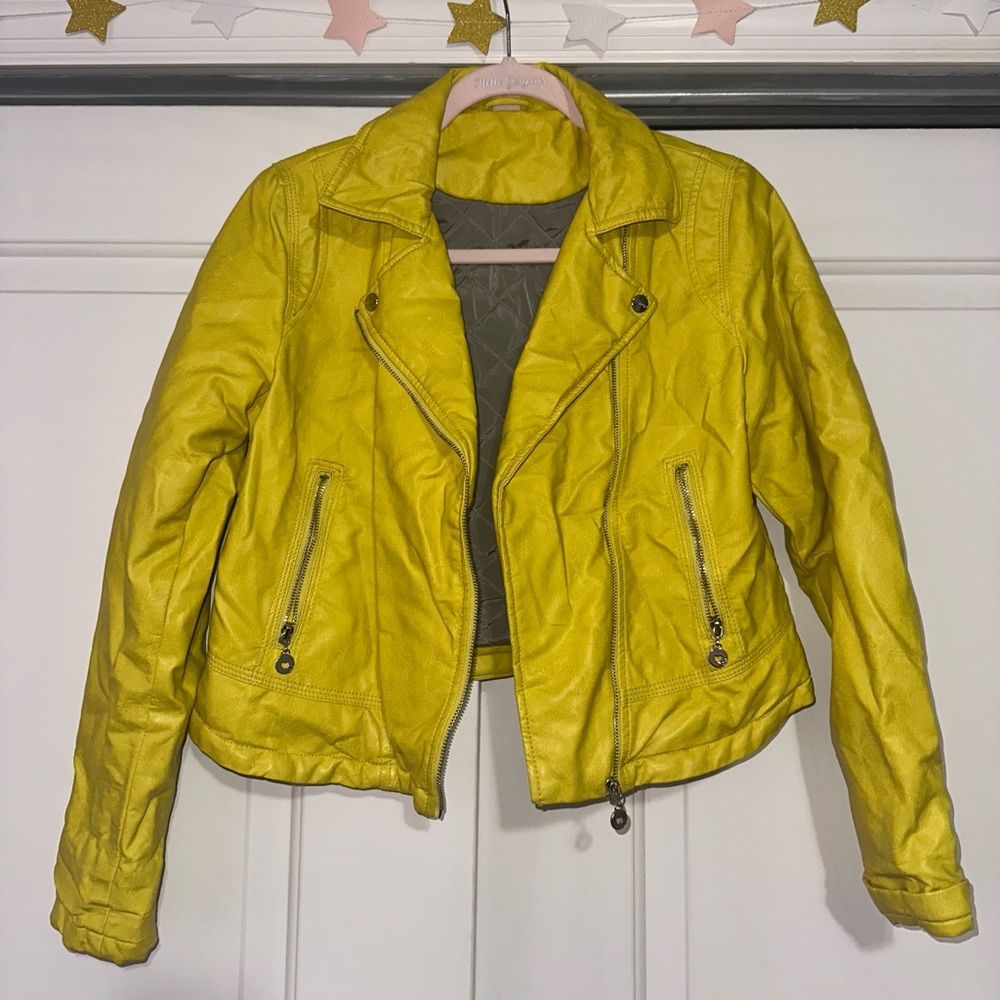 Yellow/gold leather jacket with quilted lining size S